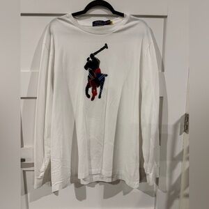 Ralph Lauren White Long Sleeve Tee with Multicolor Polo Player size XL